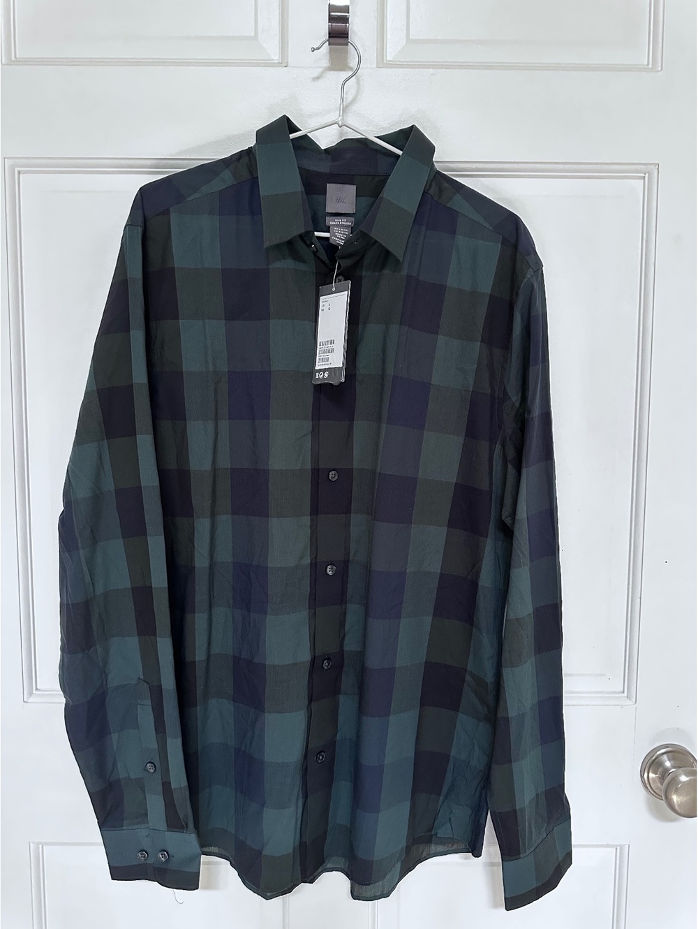 H&M Men's Slim Fit Cotton Plaid Long Sleeve Casual Shirt Size L